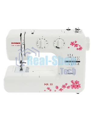 Швейная машина Janome MX 55 белый/розовый, электромеханическая, вертикальный качающийся, 15 операций, петля полуавтомат