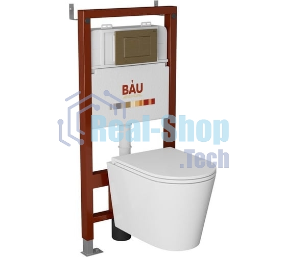 Комплект BAU 6 в 1: инсталляция BAU PRO, унитаз подвесной торнадо Bau Nimb Hurricane-3, сиденье дюропласт микролифт, клавиша BAU Stil, бронза