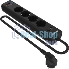 Сетевой фильтр Philips CHP4346BA/51, 2м, 4 розетки, черный