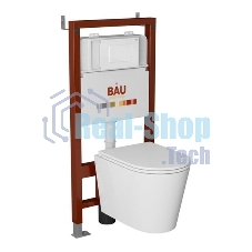 Комплект BAU 6 в 1: инсталляция BAU PRO, унитаз подвесной торнадо Bau Nimb Hurricane-3, сиденье дюропласт микролифт, клавиша BAU Stil, белый глянец