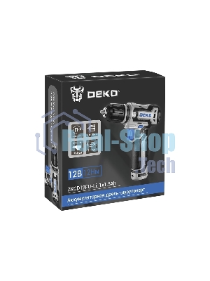 Дрель-шуруповерт Deko ZKCD12FU-Li, 12 В, 1.5 Ач, 12 Нм, щеточный