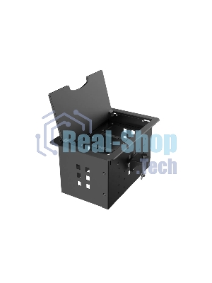 Прямоугольный металлический корпус Wize Pro WRTS-12BOX-B для модульной системы врезного лючка в стол с откидывающейся крышкой, до12 модулей-вставок, беспроводная зарядка 10Вт для моб.устройств на крышке, преустановленная рамка,черный