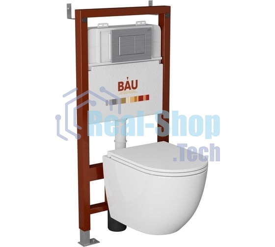 Комплект BAU 6 в 1: инсталляция BAU PRO, унитаз подвесной торнадо Bau Nimb Hurricane-3, сиденье дюропласт микролифт, клавиша BAU Stil антивандальная, нержавеющая сталь