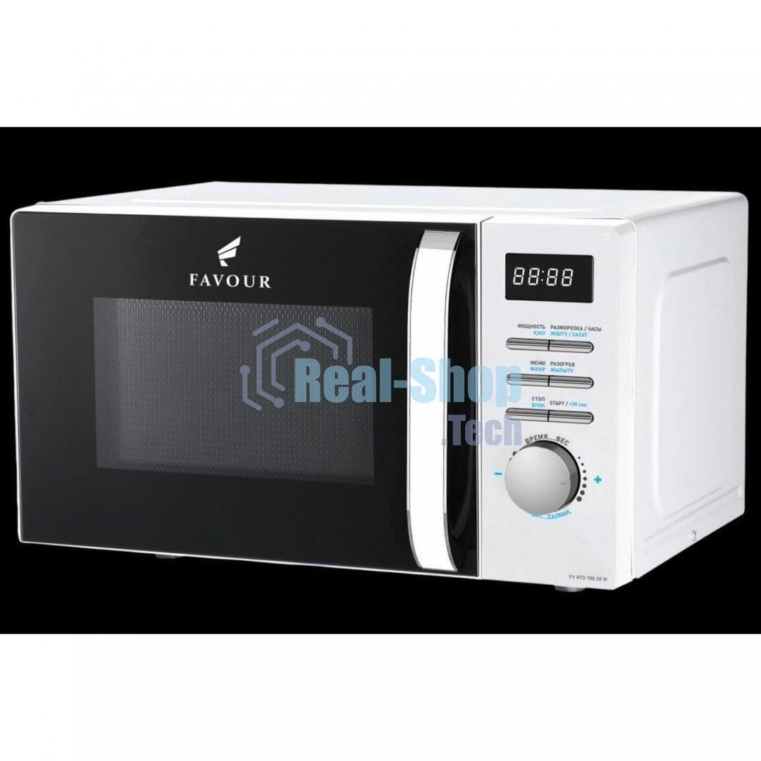 Микроволновая печь FAVOUR FV RTD 700 20W белый, 20 л, 700 Вт, переключатели - кнопки, поворотные переключатели