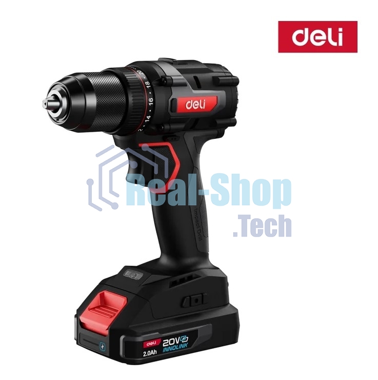 Дрель-шуруповерт Deli DE-DZ20-1D2, 20 В, 2 Ач, 50 Нм, бесщеточный