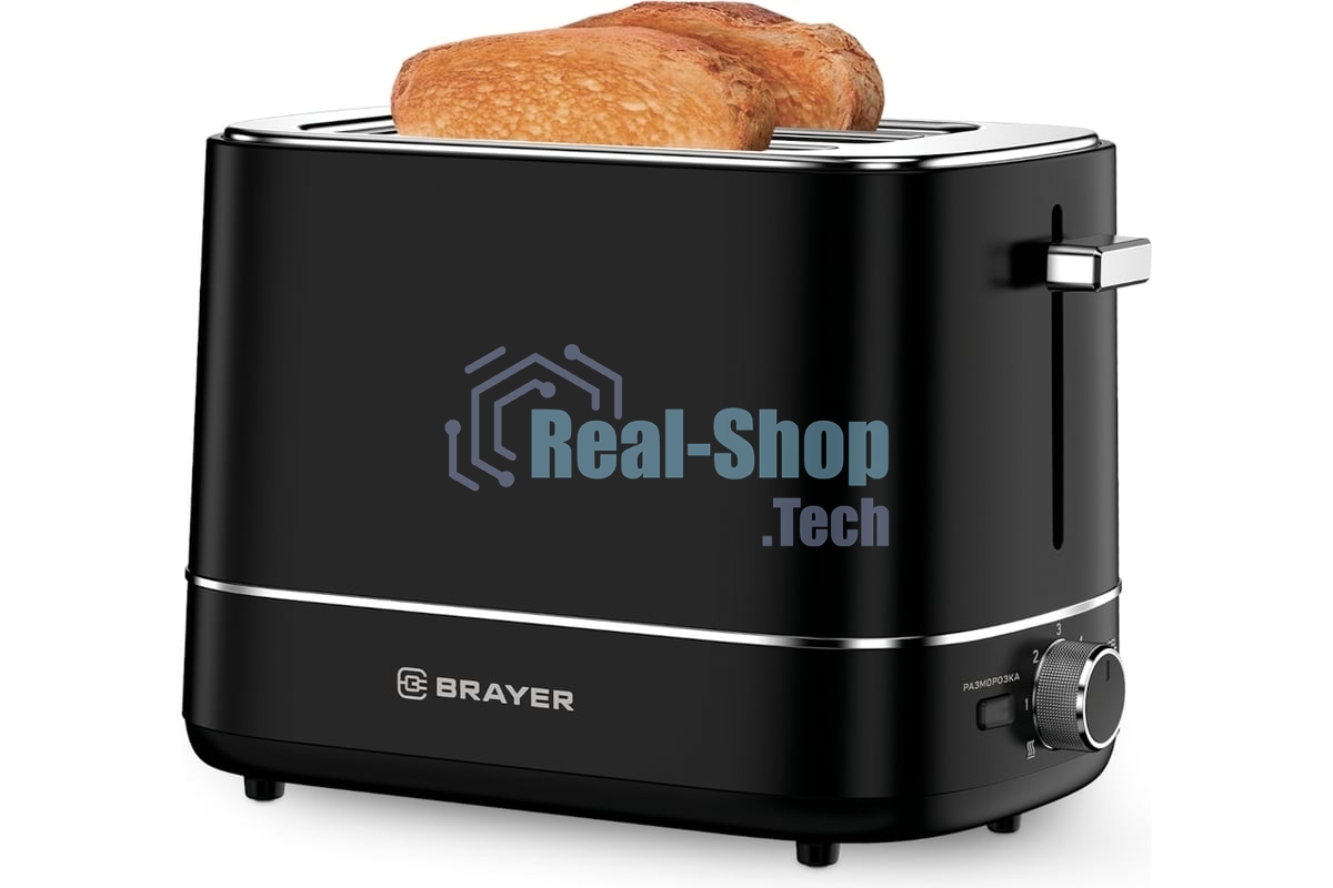 Тостер BRAYER 2118BR черный, 930 Вт, 2 слота
