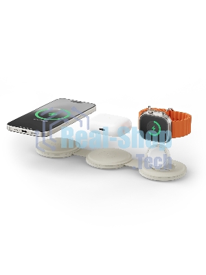 Переносное зарядное устройство Satechi Qi2 OntheGo 3-in-1 Wireless Charger, песочный