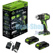 Дрель безударная Greenworks DD560 патрон:быстрозажимной реверс (3708407CUC)