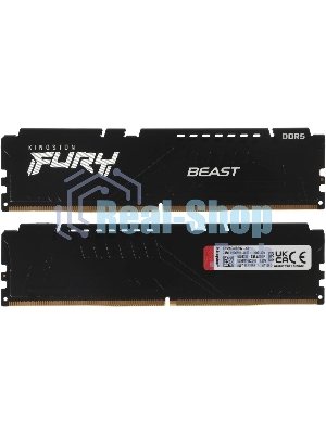 Оперативная память Kingston Fury Beast, DDR5, 64GB (2x32GB), 5600MHz, CL40, DIMM, радиатор, черный