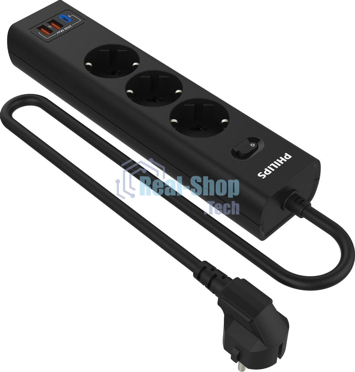 Сетевой фильтр Philips CHP4336BA/51, 2м, 3 розетки, черный