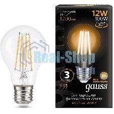 Лампа светодиодная Gauss Filament 102902112 12Вт цок.: E27 груша 185B св. свеч. белый теп. грушевидная (упак.: 10 шт)