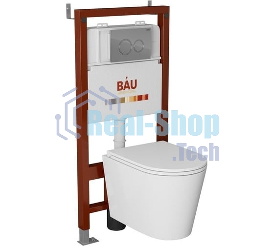 Комплект BAU 6 в 1: инсталляция BAU PRO, унитаз подвесной торнадо Bau Nimb Hurricane-3, сиденье дюропласт микролифт, клавиша BAU Dream, хром