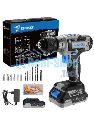 Дрель-шуруповерт Deko DKCD20V ONE+, 20 В, 2 Ач, 45 Нм, щеточный