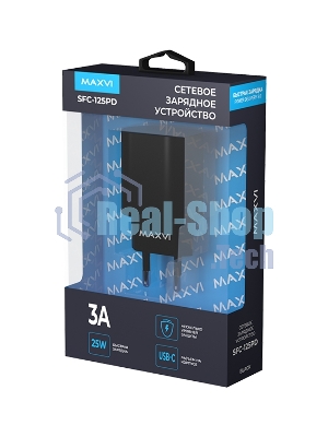 Сетевое зарядное устройство Maxvi SFC-125PD Type-C 3А 25W PD QC3.0 черный