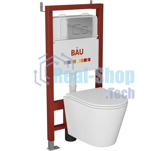Комплект BAU 6 в 1: инсталляция BAU PRO, унитаз подвесной торнадо Bau Nimb Hurricane-2, сиденье дюропласт микролифт, кнопка смыва BAU Soul, хром