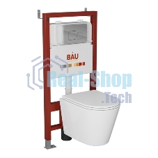 Комплект BAU 6 в 1: инсталляция BAU PRO, унитаз подвесной торнадо Bau Nimb Hurricane-2, сиденье дюропласт микролифт, кнопка смыва BAU Soul, хром