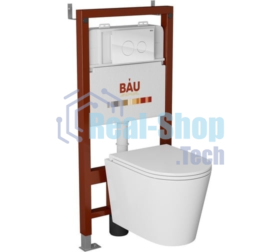 Комплект BAU 6 в 1: инсталляция BAU PRO, унитаз подвесной торнадо Bau Nimb Hurricane-2, сиденье дюропласт микролифт, клавиша из стекла BAU Dream