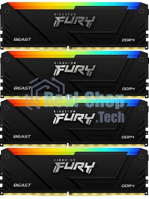 Оперативная память Kingston Fury Beast, DDR4, 32GB (4x8GB), 3200MHz, CL16, DIMM, с радиатором, RGB, черный