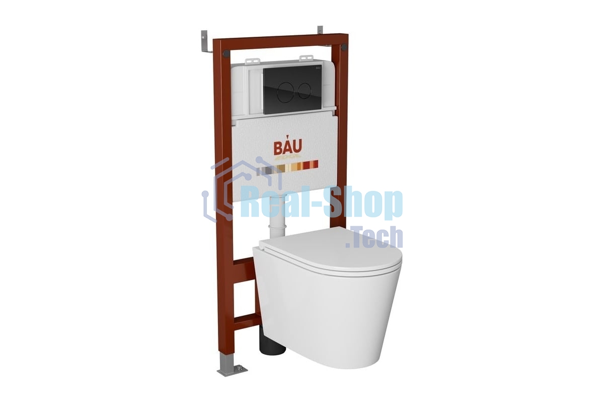 Комплект BAU 6 в 1: инсталляция BAU PRO, унитаз подвесной торнадо Bau Nimb Hurricane-2, сиденье дюропласт микролифт, клавиша из стекла BAU Dream