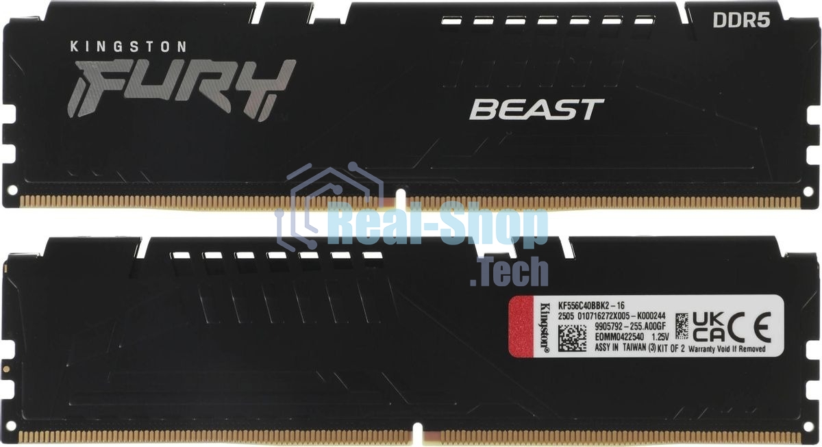 Оперативная память Kingston Fury Beast, DDR5, 16GB (2x8GB), 5600MHz, CL40, DIMM, с радиаторами, черный