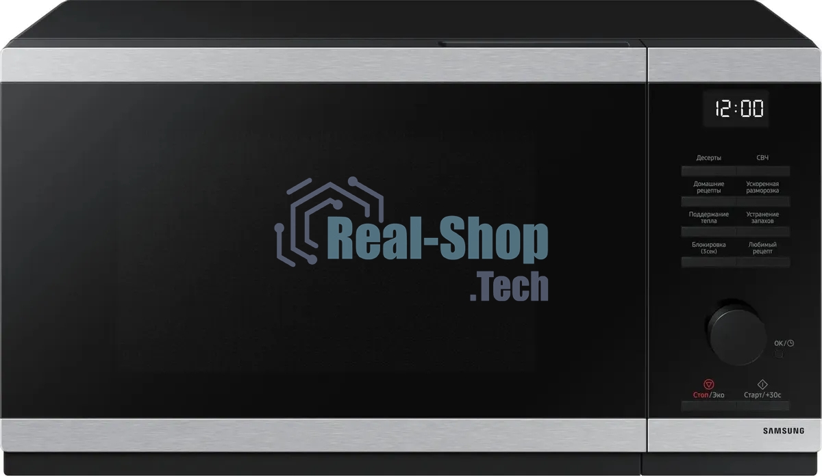 Микроволновая печь Samsung MS23DG4504ATBW нержавеющая сталь/черный, 23 л, 800 Вт, переключатели - сенсор, поворотный механизм