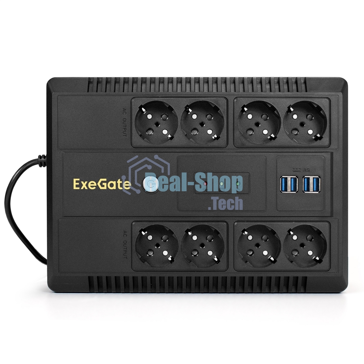 Источник бесперебойного питания ExeGate NEO NNB-650.LED.AVR.8SH.CH 650VA/390W, LED, AVR, 8*Schuko, 4*USB-порта для зарядки, черный