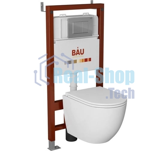 Комплект BAU 6 в 1: инсталляция BAU PRO, унитаз подвесной торнадо Bau Nimb Hurricane-2, сиденье дюропласт микролифт, клавиша BAU Stil, хром