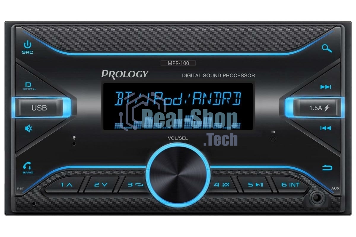 Автомагнитола Prology MPR-100, 2 DIN, Bluetooth, USB Type-A, AUX, пульт ДУ