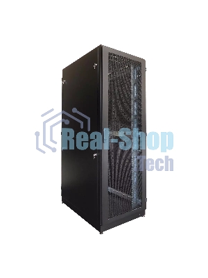 Шкаф серверный напольный 48U (600 1000) дверь перфорированная, задние двойные перфорированные, черный