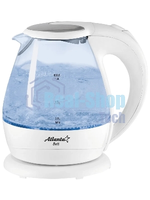 Электрочайник ATLANTA ATH-2460 белый, 1.5 л, 2200 Вт, скрытый нагревательный элемент