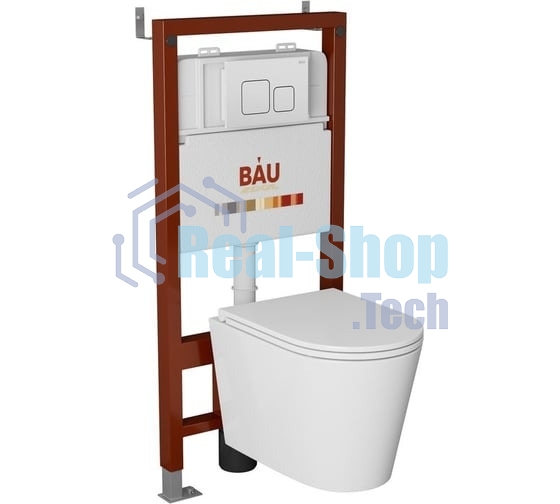 Комплект BAU 6 в 1: инсталляция BAU PRO, унитаз подвесной торнадо Bau Nimb Hurricane-3, сиденье дюропласт микролифт, кнопка смыва BAU Soul, белая