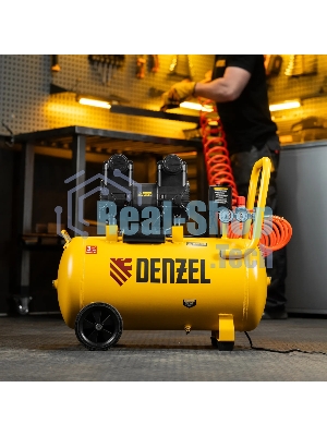 Компрессор безмасляный малошумный Denzel DLP-1500/50, 1,5 кВт, 50 л, 2850 об/мин, 250 л/мин