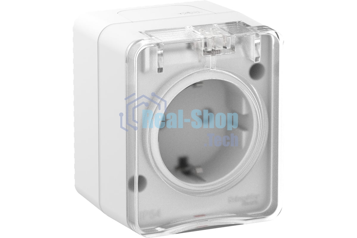 Розетка 1-м ОП AtlasDesign Profi54 16А IP54 250В с заземл. защ. шторки белый SchE ATN540145