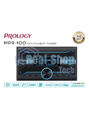 Автомагнитола Prology MPR-100, 2 DIN, Bluetooth, USB Type-A, AUX, пульт ДУ