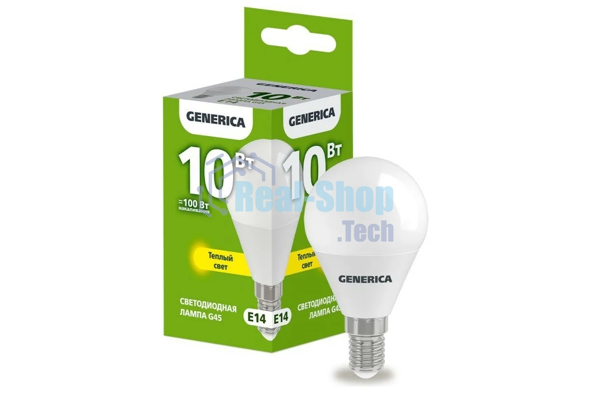 Лампа светодиодная GENERICA LL-G45-10-230-30-E14-G G45 10 Вт шар 3000К E14 230В