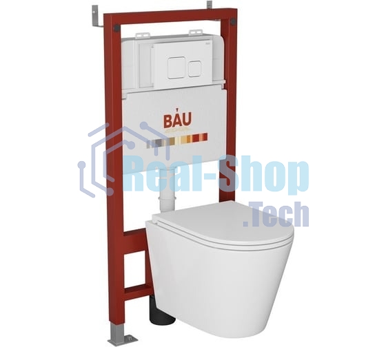 Комплект BAU 6 в 1: инсталляция BAU PRO, унитаз подвесной торнадо Bau Nimb Hurricane-2, сиденье дюропласт микролифт, кнопка смыва BAU Soul, белая
