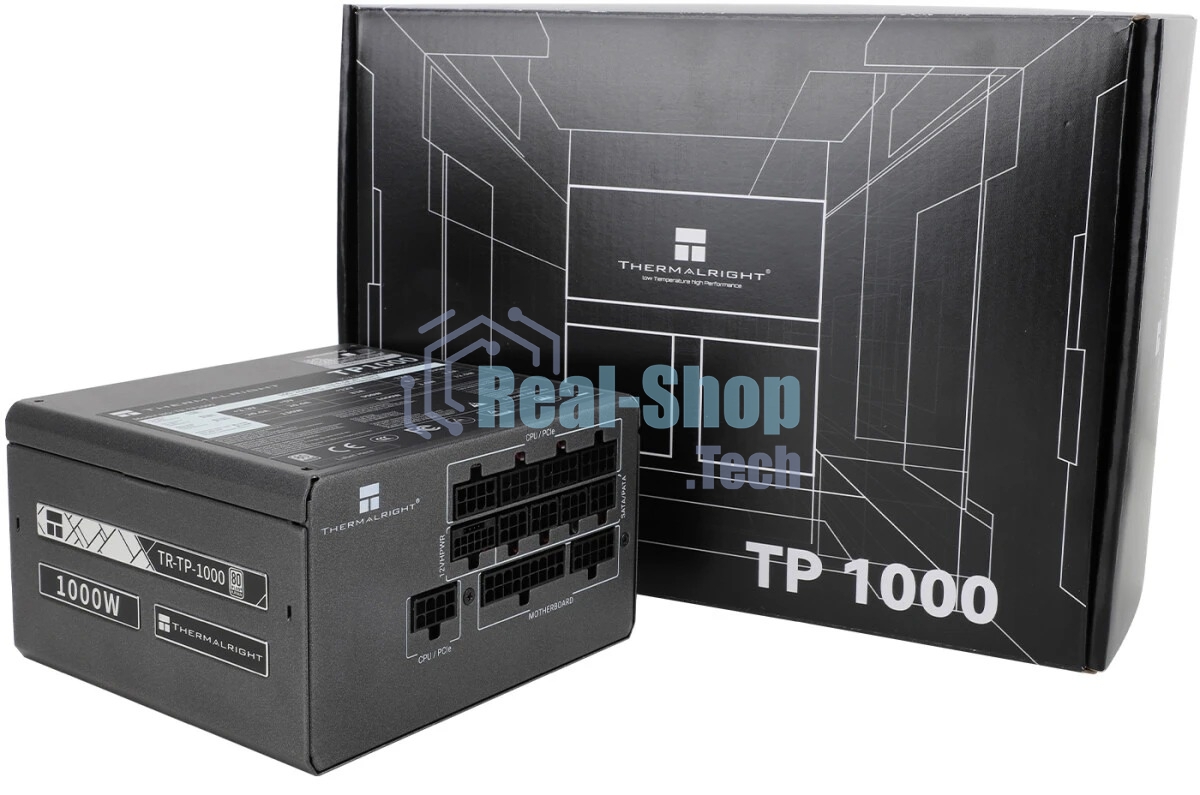 Блок питания Thermalright, 1000W 80+ Platinum (ATX, 3.0, PCIe 5.0, Full modular, 1x24(20+4)pin, 1xCPU 8(4+4)pin, 2xPCIe*2 8(6+2)pin, 1x12VHPWR PCIe 5.0 12+4pin 600мм, 6xSATA3, 4xMOLEX4pin, Active, 120x120мм, 150x140x86мм, APFC, OPP, OVP, OTP, OCP, SCP, UVP, черный)