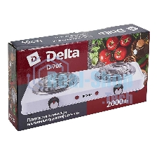 Плита настольная электрическая Delta D-705 белый, 2 кВт, ТЭН, конфорки - 2, эмаль, поворотные переключатели