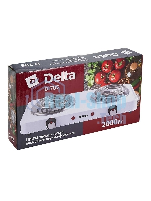 Плита настольная электрическая Delta D-705 белый, 2 кВт, ТЭН, конфорки - 2, эмаль, поворотные переключатели