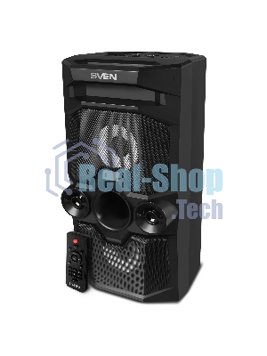 Мобильные колонки SVEN PS-655 2.0 черные (2x25W, mini Jack, USB Type-C, USB flash, Bluetooth, FM, micro SD, ПДУ, LED экран, 4400 мA, RGB подсветка)