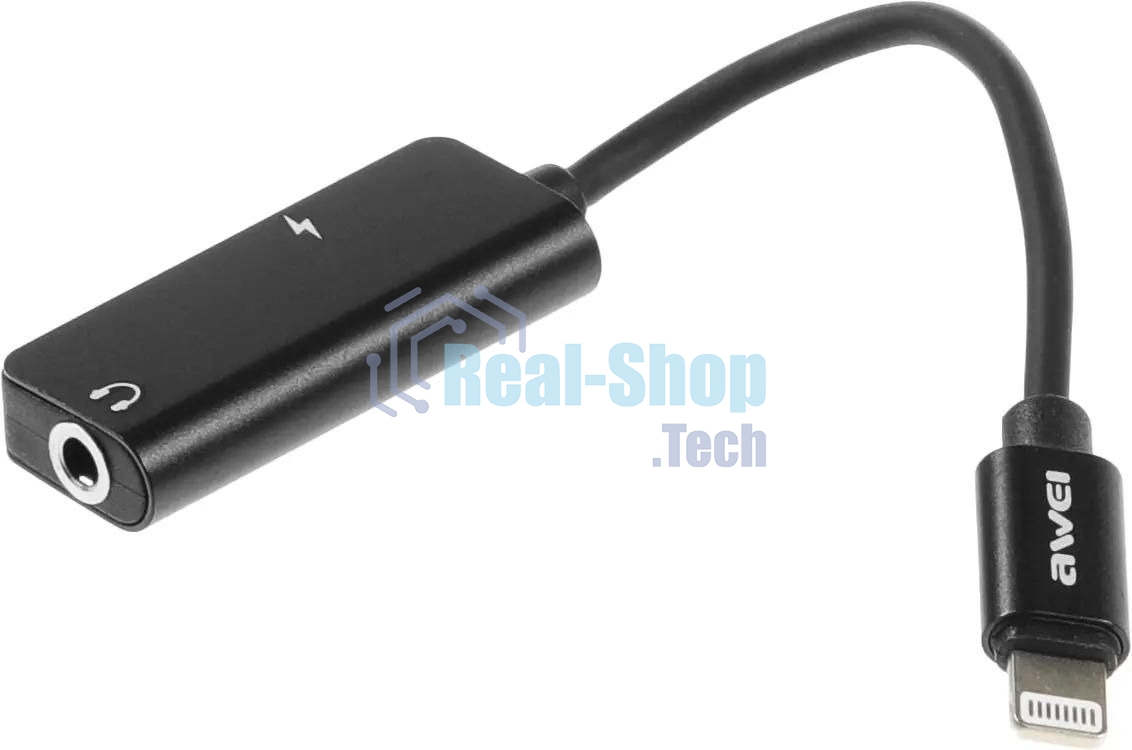 Переходник аудио Premier AWEI lightning/Jack 3.5 (f) 0.1м. черный