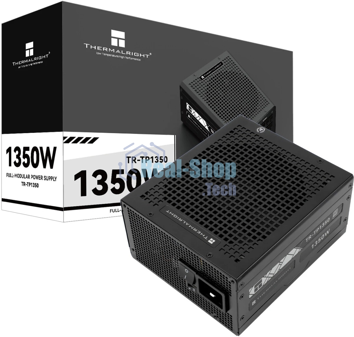 Блок питания Thermalright, 1350W 80+ Platinum (ATX, 3.0, PCIe 5.0, Full modular, 1x24(20+4)pin 600мм, 2xCPU 8(4+4)pin, 2xPCIe*2 8(6+2)pin, 2x12VHPWR PCIe 5.0 12+4pin 600мм, 6xSATA, 5xMOLEX4pin, Active, 120x120мм, 170x150x86мм, OPP, OVP, OTP, OCP, SCP, черный)