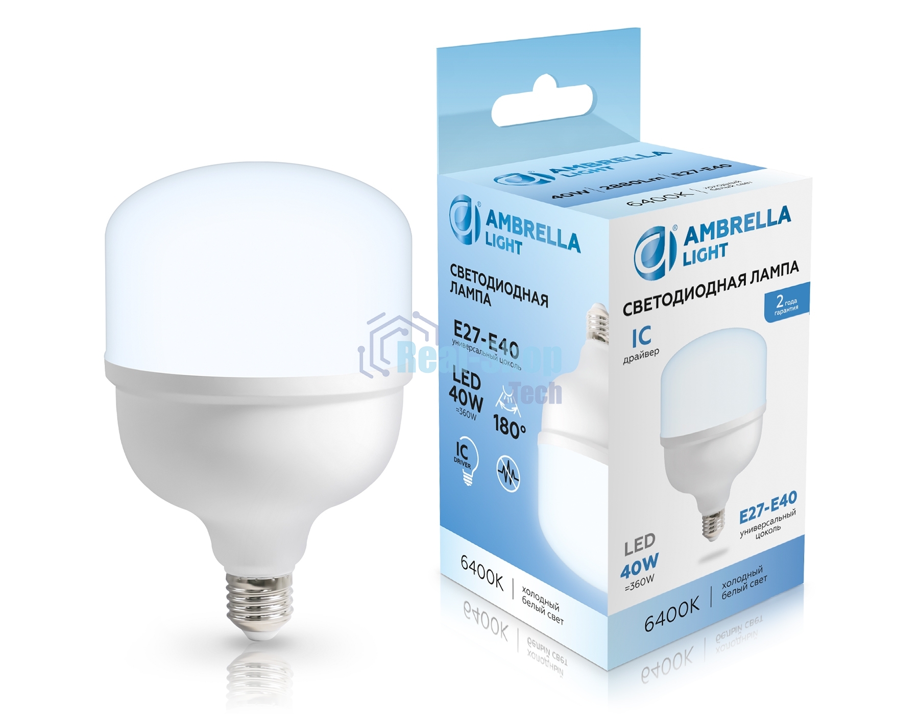 Лампа светодиодная	Ambrella light 1204006 LED T120 40W IC E27-E40 6400K 175-265V