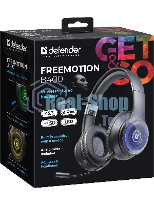 Гарнитура Defender FreeMotion B400 чёрный, беспроводная, Bluetooth, до 32 ч, подсветка