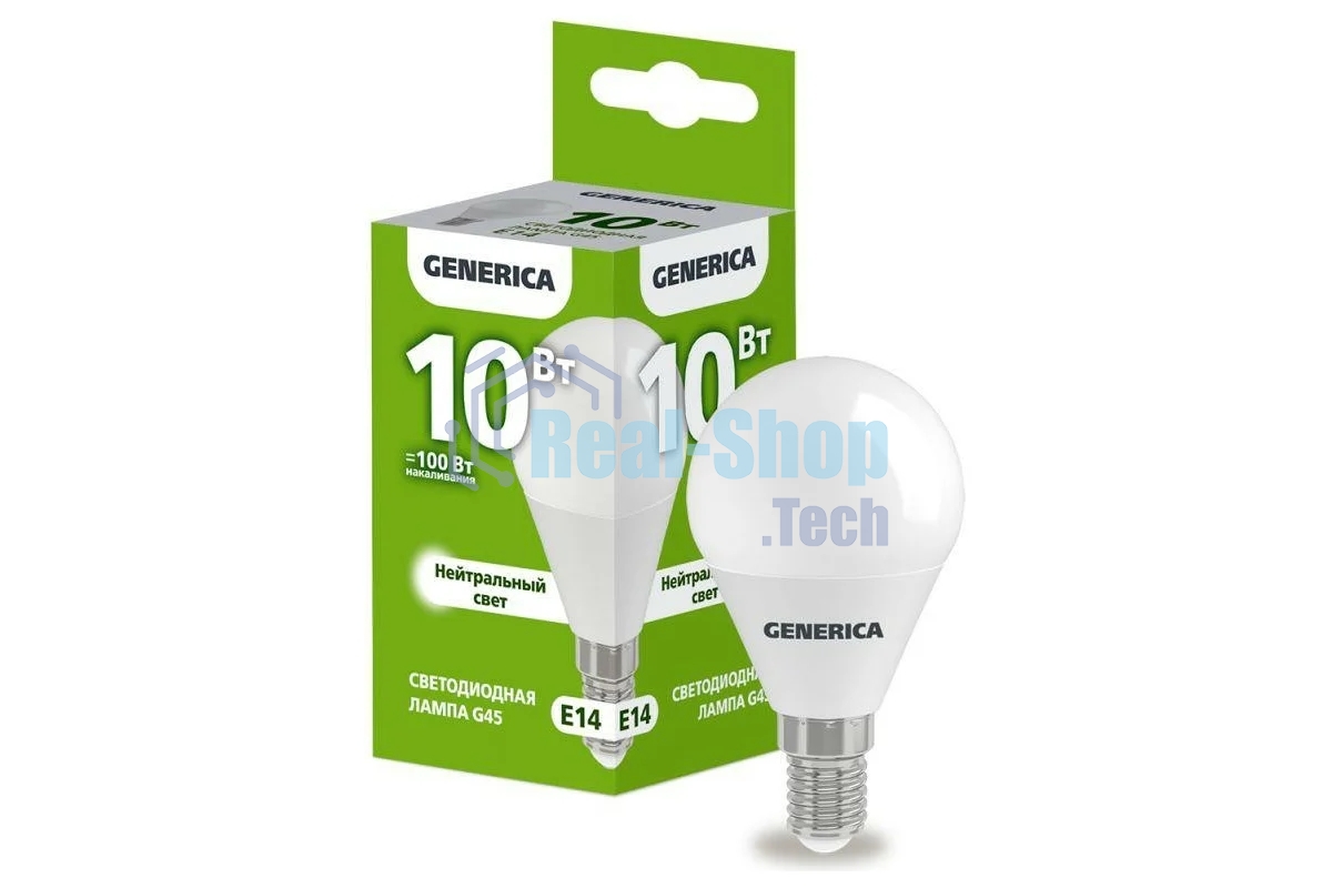 Лампа светодиодная GENERICA LL-G45-10-230-40-E14-G G45 10 Вт шар 4000К E14 230В