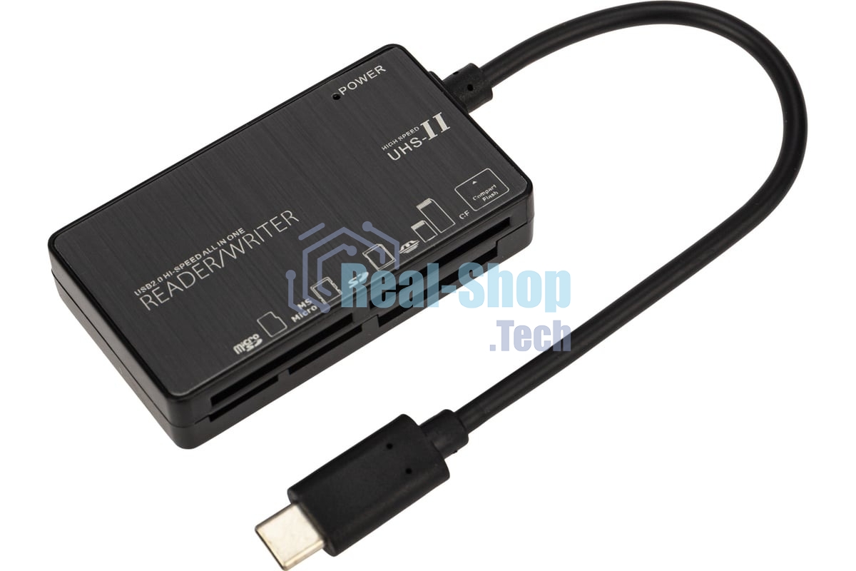 Кард-ридер Rexant 18-4118/черный/MS/MS PRODUO/M2/MMC/SD/microSD/microSDHC/microSDXC/USB Type-C/пластик