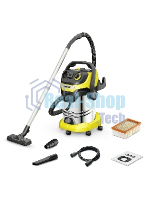 Строительный пылесос Karcher WD 6 P S V-30/8/35/T (YSY) желтый, 300/1300 Вт, уборка сухая/сбор воды, пылесборник мешок/контейнер, 30 л