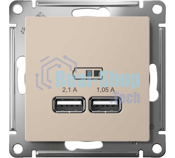 Розетка AtlasDesign USB A+A, 5В/2,1 А, 2х5В/1,05 А, механизм, песочный