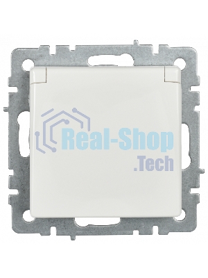 Розетка 1-местная IEK BRITE РСбш10-3-БрБ (BR-R16-16-K01) с заземлением, с защитными шторками и крышкой, 16А, IP20, белый