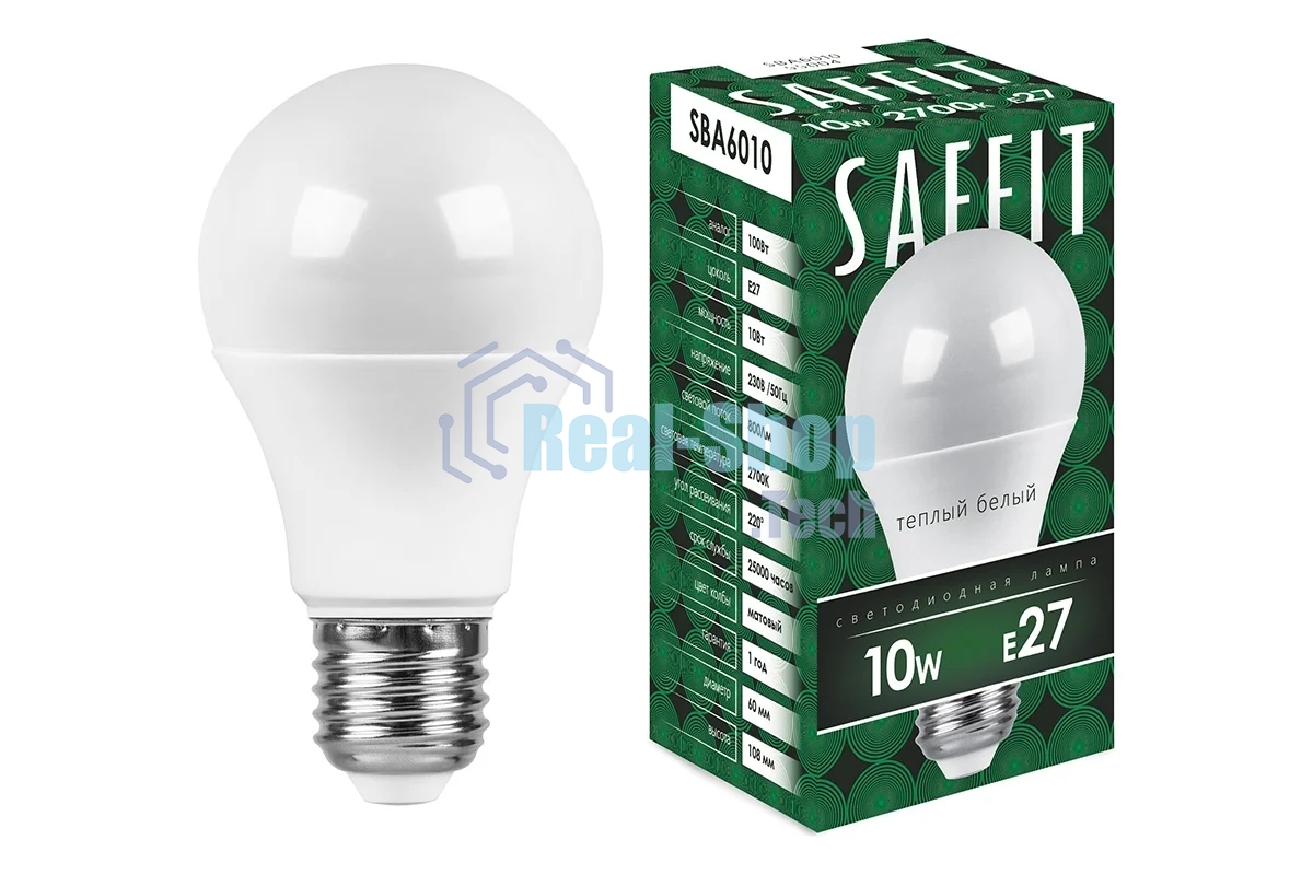 Лампа светодиодная SAFFIT SBA6010 (55004) 10Вт Е27 теплый